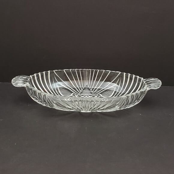 Lot of 4 Hazel Atlas Glass Clear Olive Dish Oval Fan Triangle Tab Handle - Picture 15 of 16